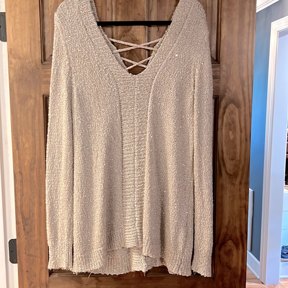 Tan with silver sequin/shimmer sweater
